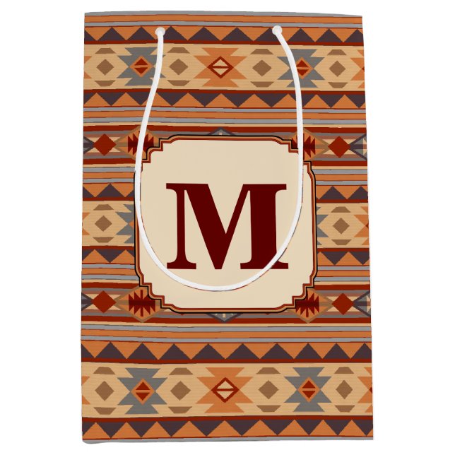 Bolsa De Regalo Mediana Monograma de South Western Design Tan (Anverso)