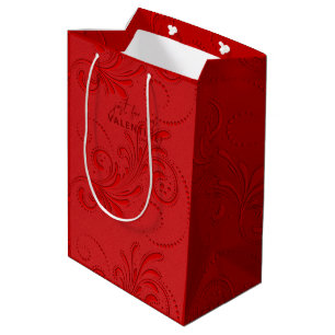 Bolsa De Regalo Mediana Monograma de Swirl Rojo Monocromático