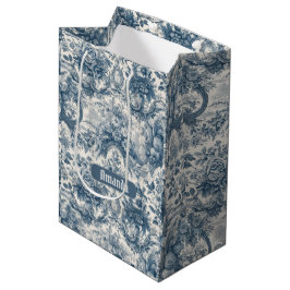 Bolsa De Regalo Mediana Monograma de tela azul de jouy floral vintage