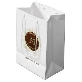Bolsa De Regalo Mediana Monograma dorado rústico para padrinos