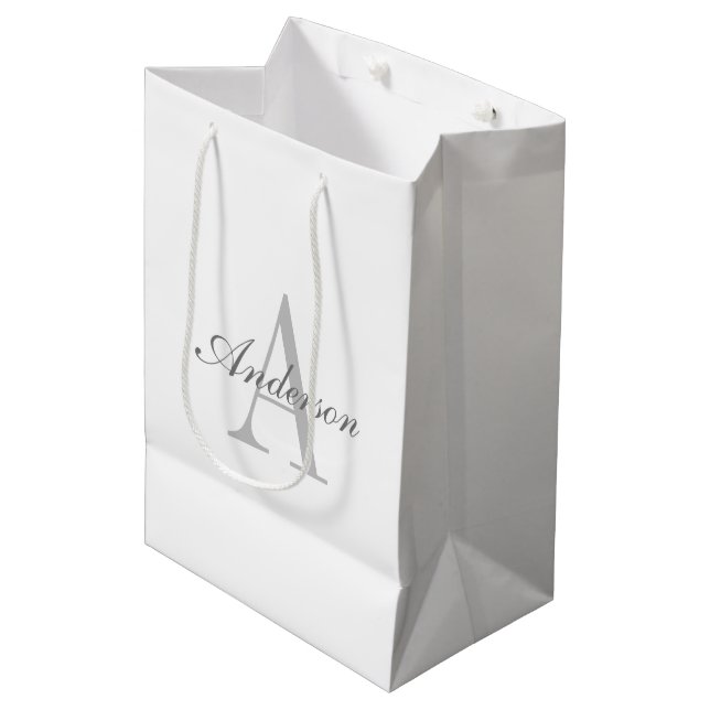 Bolsa De Regalo Mediana Monograma elegante blanco y gris (Angulo Anverso)