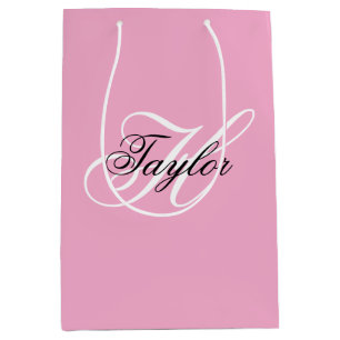 Bolsa De Regalo Mediana Monograma Elegante en Rosa Blanco y Negro