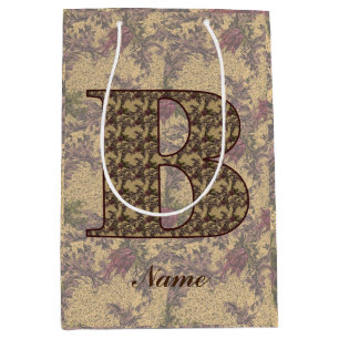 Bolsa De Regalo Mediana Monograma Floral Inicial B Elegante Personalizado 