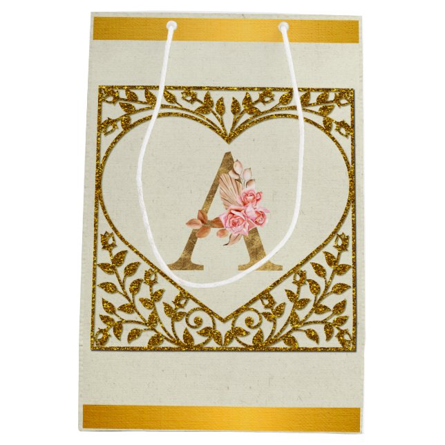 Bolsa De Regalo Mediana Monograma floral personalizado, de A a Z (Reverso)
