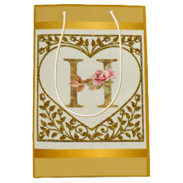 Bolsa De Regalo Mediana Monograma Floral Personalizado, De la A a la Z