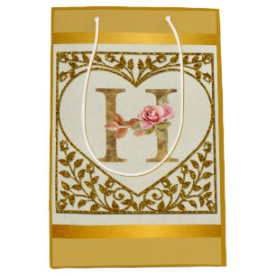 Bolsa De Regalo Mediana Monograma Floral Personalizado, De la A a la Z