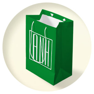 Bolsa De Regalo Mediana Monograma inicial   Verde y blanco