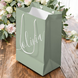 Bolsa De Regalo Mediana Monograma minimalista elegante de escritura en ver