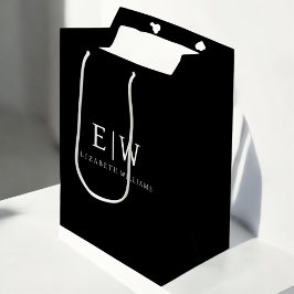 Bolsa De Regalo Mediana Monograma moderno minimalista en negro y blanco