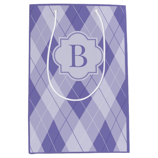 Bolsa De Regalo Mediana Monograma Morado Lilac Argyle (Anverso)