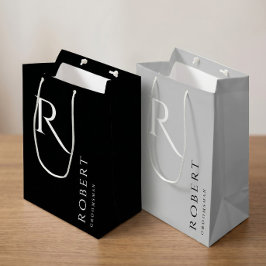 Bolsa De Regalo Mediana Monograma Negro Sencillo Personalizado Groomsmen M