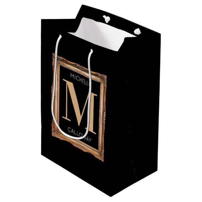 Bolsa De Regalo Mediana Monograma negro y oro de moda (Angulo Anverso)