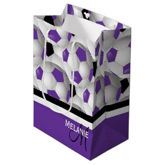Bolsa De Regalo Mediana Monograma Patrón de pelota negra púrpura