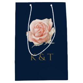 Bolsa De Regalo Mediana Monograma personalizado de floral rosa de Rubor