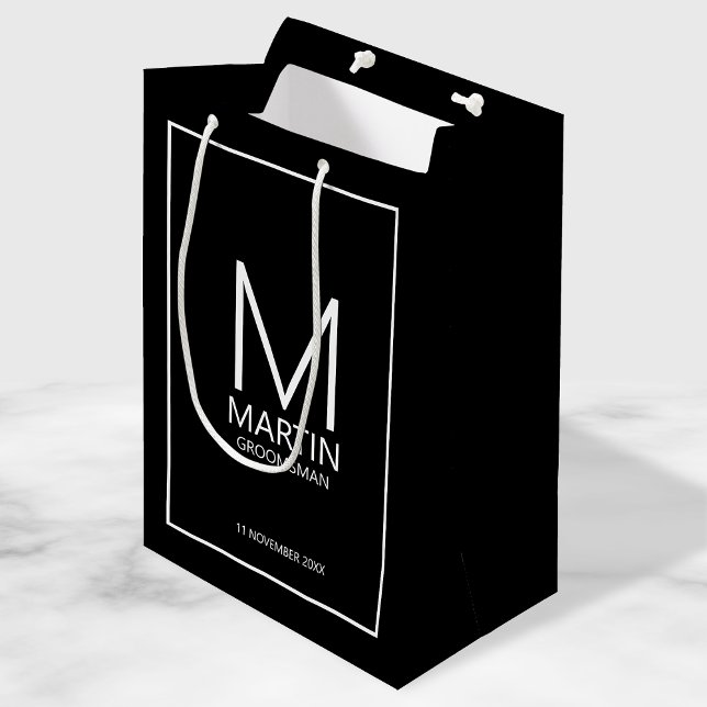 Bolsa De Regalo Mediana Monograma personalizado moderno y Groomsmen de nom (Subido por el creador)