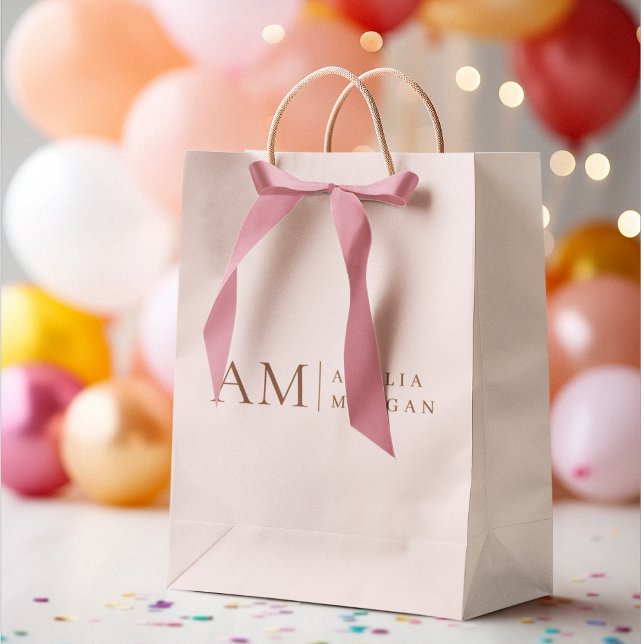 Bolsa De Regalo Mediana Monograma Personalizado Rosa Inicial Y Nombre (Subido por el creador)