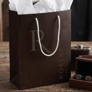 Bolsa De Regalo Mediana Monograma Personalizado Simple Marrón Oscuro para