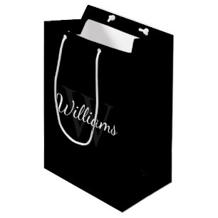 Bolsa De Regalo Mediana Monograma personalizado y nombre negro