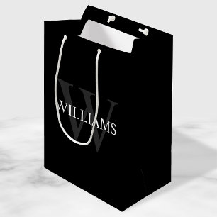 Bolsa De Regalo Mediana Monograma personalizado y nombre negro
