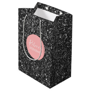 Bolsa De Regalo Mediana Monograma Purpurina elegante de imitación negra