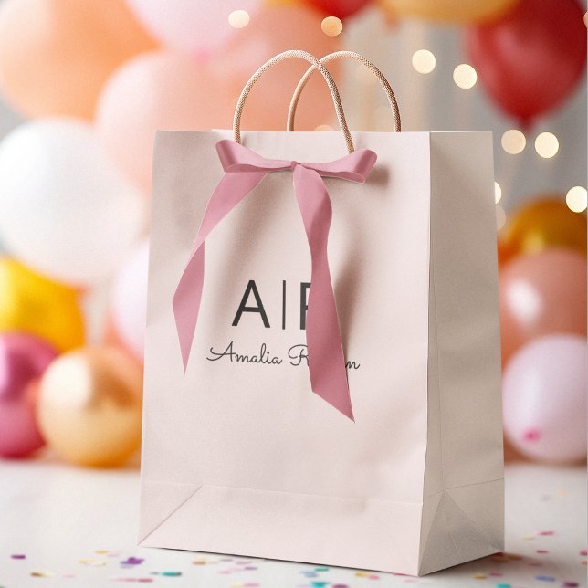 Bolsa De Regalo Mediana Monograma rosa personalizado (Subido por el creador)
