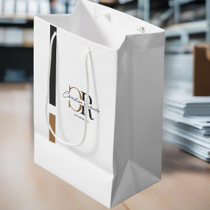 Bolsa De Regalo Mediana Monograma simple de oro negro moderno