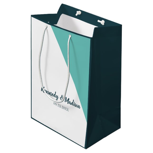 Bolsa De Regalo Mediana Monograma verde azulado 💍 Elegancia Geométrica Mo (Angulo Anverso)