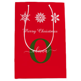 Bolsa De Regalo Mediana Monograma verde blanco rojo guión Feliz Navidad
