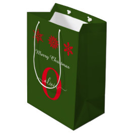 Bolsa De Regalo Mediana Monograma verde rojo blanco con escritura navidad