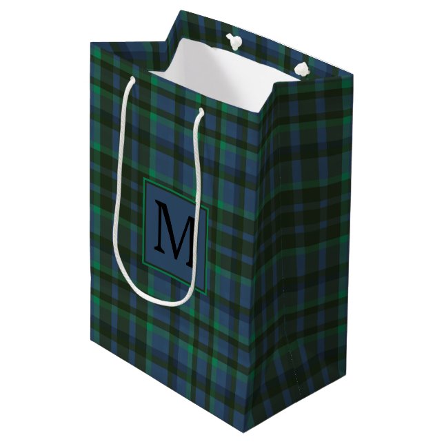 Bolsa De Regalo Mediana Monograma verde y azul preppy (Angulo Anverso)