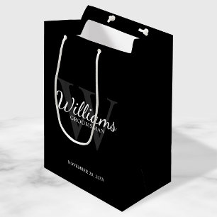 Bolsa De Regalo Mediana Monograma y nombre de Groomsmen con guión personal