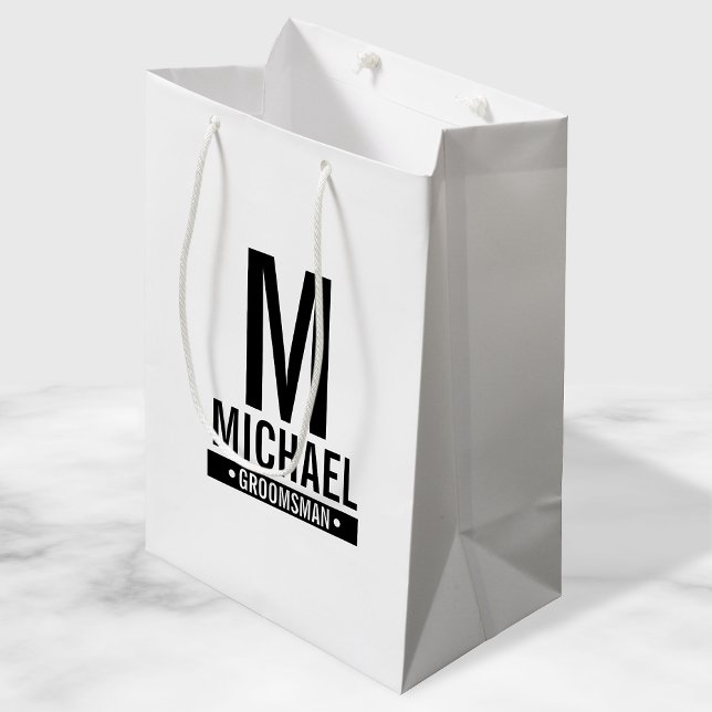 Bolsa De Regalo Mediana Monograma y nombre del Groomsman personalizado (Subido por el creador)