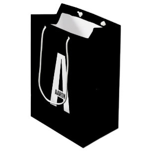 Bolsa De Regalo Mediana Monograma y nombre negrita personalizado moderno