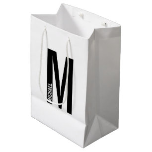 Bolsa De Regalo Mediana Monograma y nombre negrita personalizado moderno