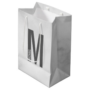 Bolsa De Regalo Mediana Monograma y nombre negrita personalizado moderno