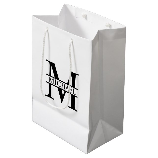 Bolsa De Regalo Mediana Monograma y nombre personalizados (Angulo Anverso)