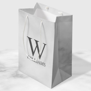Bolsa De Regalo Mediana Monograma y nombre personalizados de mármol blanc