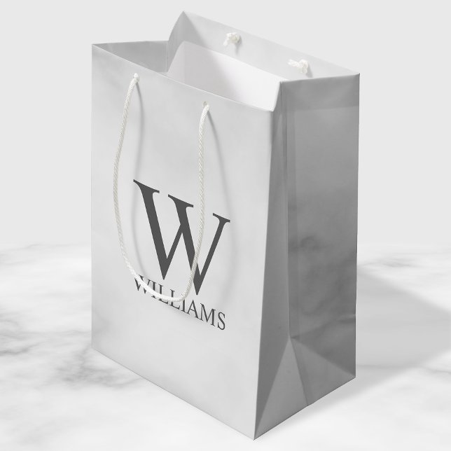 Bolsa De Regalo Mediana Monograma y nombre personalizados de mármol blanco (Subido por el creador)