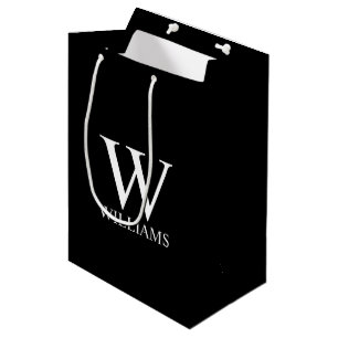 Bolsa De Regalo Mediana Monograma y nombre personalizados en negro