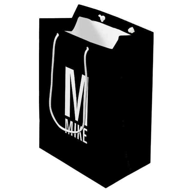 Bolsa De Regalo Mediana Monograma y nombre personalizados modernos (Angulo Anverso)