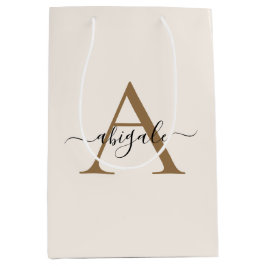 Bolsa De Regalo Mediana Monogramado Blanco de encaje dorado | Elegante mín