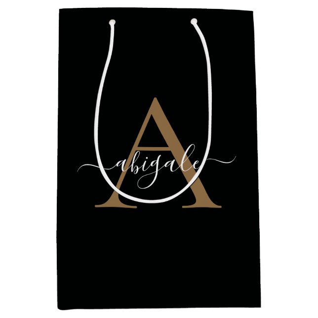 Bolsa De Regalo Mediana Monogramado Gold Jade Black | Elegante mínimo (Anverso)