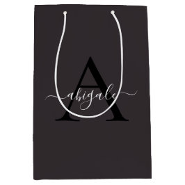 Bolsa De Regalo Mediana Monogramado Hierro Negro Gris | Elegante Minimalis