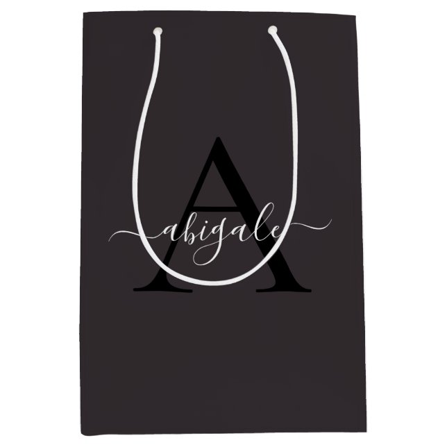 Bolsa De Regalo Mediana Monogramado Hierro Negro Gris | Elegante Minimalis (Anverso)