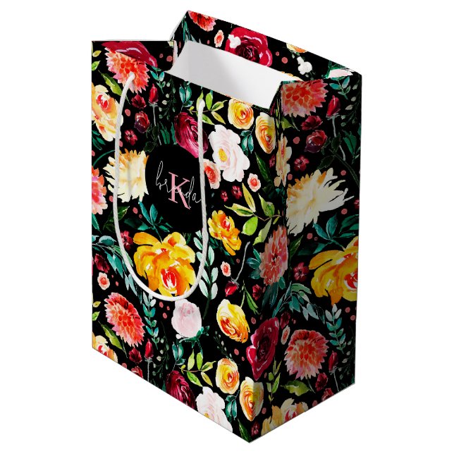 Bolsa De Regalo Mediana Monogramas del patrón de flores de jardín inglesas (Angulo reverso)