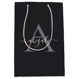 Bolsa De Regalo Mediana Monogramas Gris Carbón Negro | Elegancia Minimalis