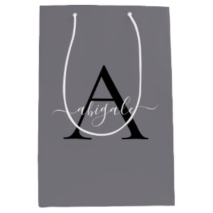 Bolsa De Regalo Mediana Monogramas Gris Fósil Negro Elegancia Minimalist