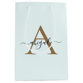 Bolsa De Regalo Mediana Monogramed Gold Frost White | Elegante mínimo