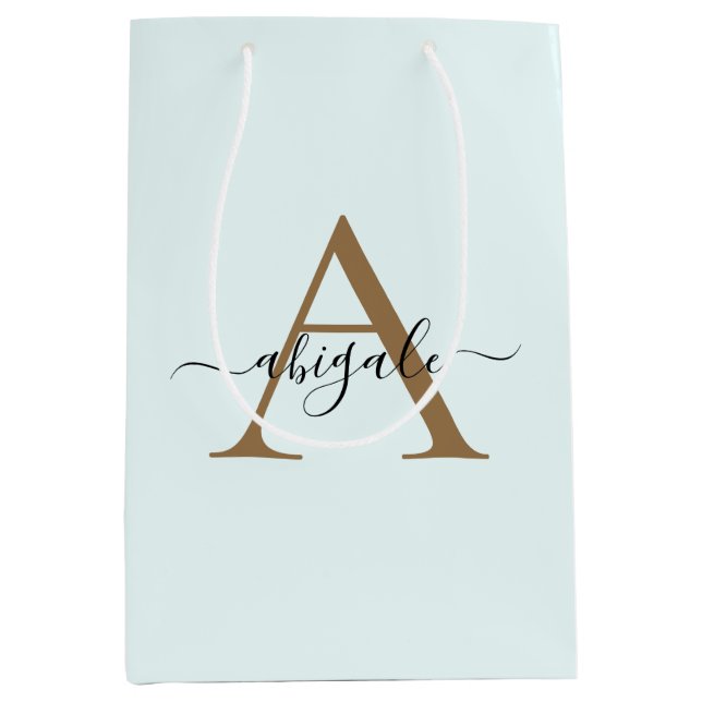 Bolsa De Regalo Mediana Monogramed Gold Frost White | Elegante mínimo (Anverso)