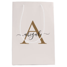 Bolsa De Regalo Mediana Monogramed Gold Pearl White | Elegante mínimo